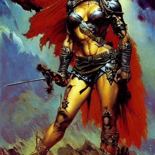 Image similar to warrior princess by Frank Frazetta,fantasy artwork,bold,striking,high quality!!!!!,masterpiece!!!!