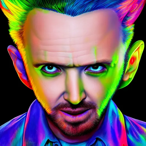 Prompt: a detailed painting of a demon poorly disguised as Aaron Paul by Junji ito and Lisa frank, vivid color scheme, artstation,8k,artstationHD,artstationHQ, cinematic, diffuse lighting