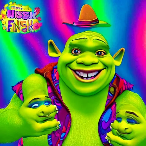 Prompt: shrek, lisa frank style