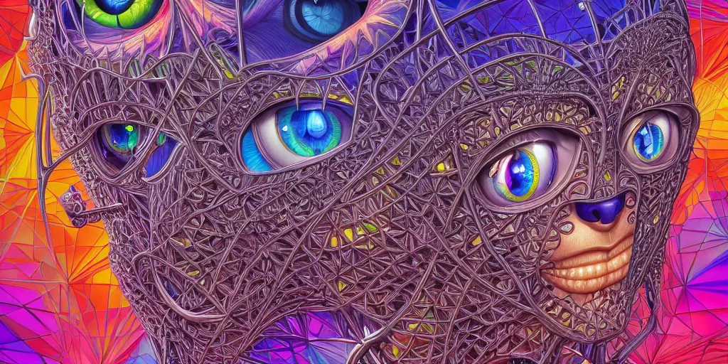 Prompt: visionary art, cages holding prisoner dora the explorer clones trapped in cages behind bars, rich geometry, precise and incredibly highly detailed intricate 8 k wallpaper, john stephens, lisa frank, intricate stunning award winning masterpiece trending on artstation