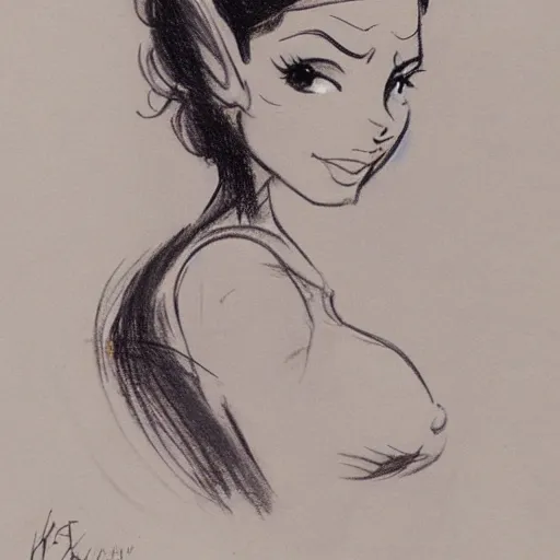 Prompt: milt kahl sketch of thick and curvy victoria justice as princess padme from star wars episode 3