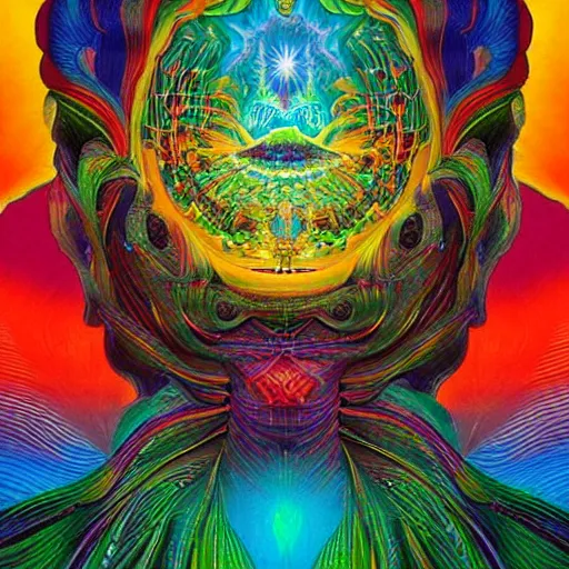 Prompt: “colorful depictions of beautiful visions by Pablo Amaringo, detailed visionary art”