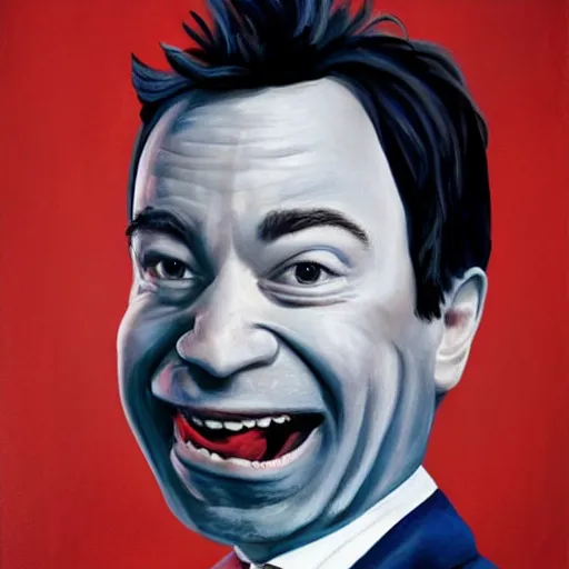 Image similar to hyper realistic painting of jimmy fallon as my sleep paralysis demon