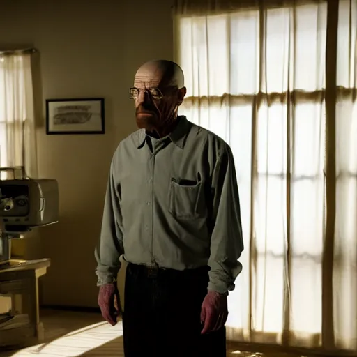 Image similar to a film still of walter white's father in breaking bad, walter white's father, realistic, hyperrealistic, ultra realistic, real, real world, highly detailed, very detailed, extremely detailed, intricate details, 8 k resolution, hd quality, film still