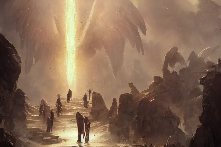 Image similar to people witnessing the rise old testament angels by greg rutkowski