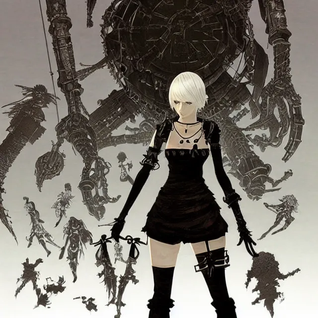 Prompt: nier illustrated by akihiko yoshida, concept art, highly detailed