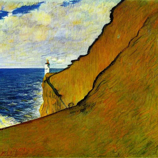 Prompt: beachy head cliff by toulouse - lautrec