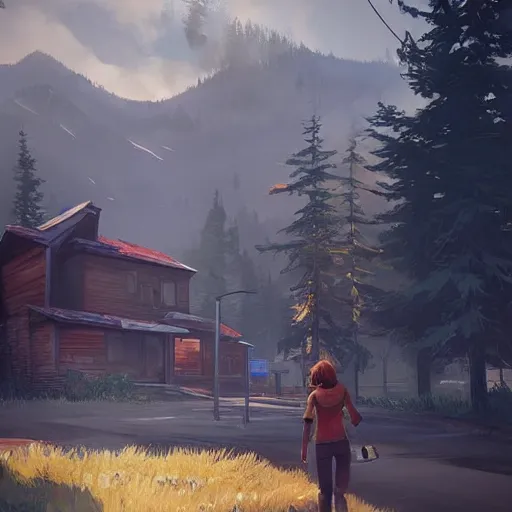 Image similar to 🏘🏞, style game square enix life is strange remake, trending on artstation, painted by greg rutkowski, render with game the last of us parte ii details