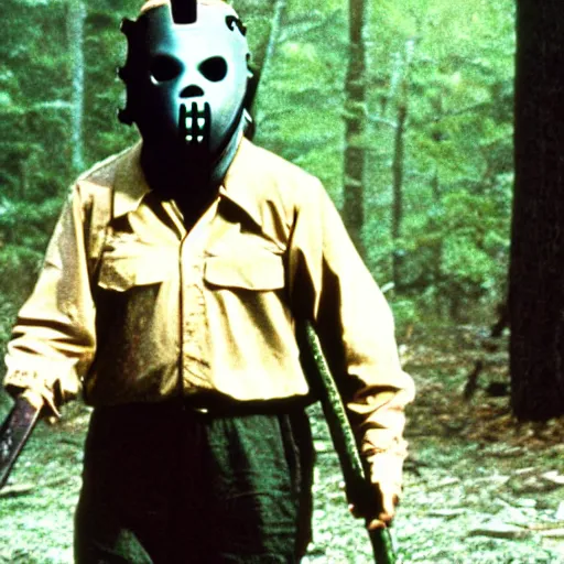 a still of Kim Jong-il disguised as Jason Voorhees | Stable Diffusion ...