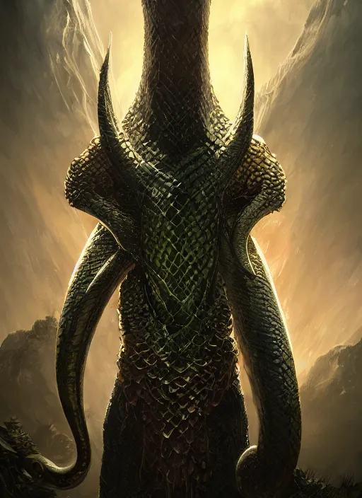 Image similar to the world serpent ultra detailed fantasy, elden ring, realistic, dnd character portrait, full body, dnd, rpg, lotr game design fanart by concept art, behance hd, artstation, deviantart, global illumination radiating a glowing aura global illumination ray tracing hdr render in unreal engine 5