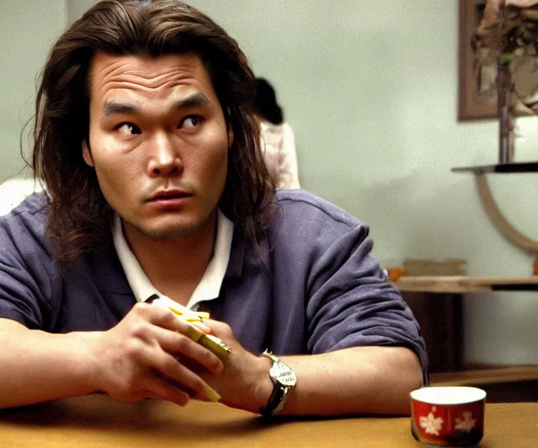 Prompt: hyperralism pineapple express ( 2 0 0 8 ) movie still photography of realistic detailed north korean kim chen with detailed face smoking high detailed weed and reviewing weed bush in detailed basement bedroom ultra violet light