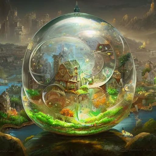 Image similar to a bubble terrarium utopia, with cities galore, dynamic lighting, fantasy concept art, trending on art station, stunning visuals, creative, cinematic, ultra detailed