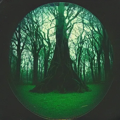 Prompt: dark forest with a portal that show to a dimension that is a flower garden, polaroid photo, perfect photo, photo pinterest