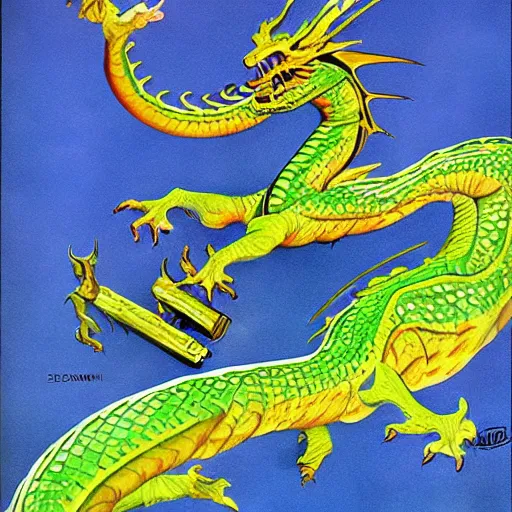 Image similar to dragon, vintage art, by ed emschwiller