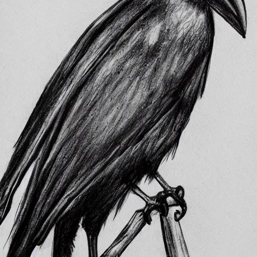 Image similar to crow sketch, cross hatched, detailed, black on white paper