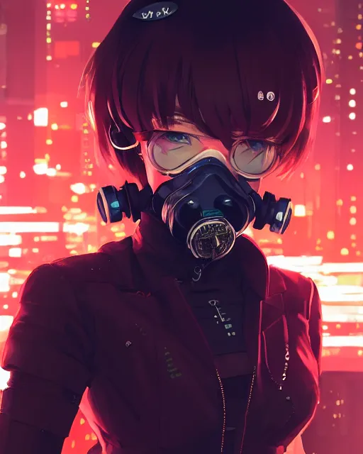 Prompt: kyoto animation, cool girl wearing cyberpunk mechanical futuristic streetwear, respirator, detailed portrait, cell shaded, 4 k, concept art, by wlop, ilya kuvshinov, artgerm, krenz cushart, greg rutkowski, pixiv. cinematic dramatic atmosphere, sharp focus, volumetric lighting, cinematic lighting, studio quality