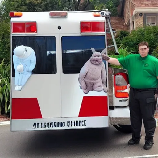 Image similar to big chungus, anthropomorphic ambulance shaped like big chungus, high resolution photo