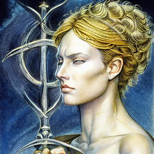 Image similar to most beautiful jeanne d'arc in the style of william blake, terese nielsen, detailed, intricate, beautiful faces, steve argyle, triumphant fate, pastoral fantastic reality