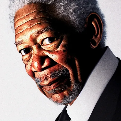 Image similar to photo of Morgan Freeman The Flash, in the style of Peter Lindbergh, white fog, key lighting, octane render