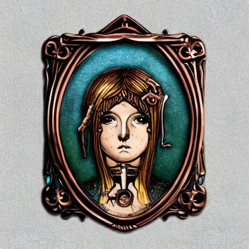 Image similar to steam _ girl _ memento _ mori _ gothic _ neo _ - _ gothic _ art _ nouveau _ hyperdetailed _ copper _ patina _ medieval _ icon _ philippe