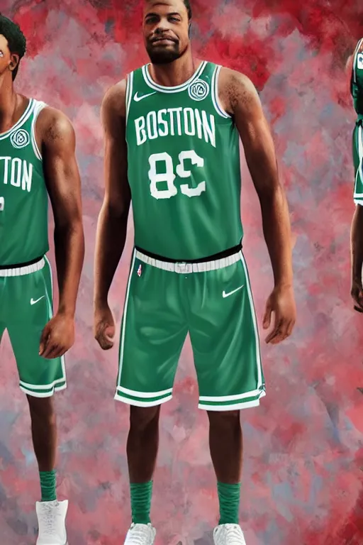 Image similar to boston celtics 4 th of july uniforms, patriotic, god bless america, concept art, red white blue green