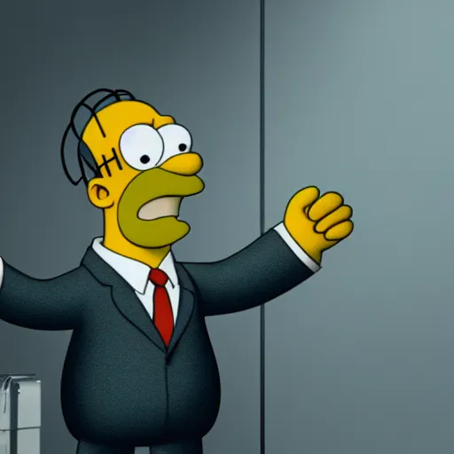 Prompt: Render of Homer as a Spy in his new movie, Poster, 4k highly detailed