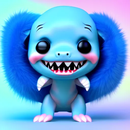 Image similar to cute baby shark with short blue fur smiling, funko pop, beanie baby, daz 3 d, octane render, studio lighting