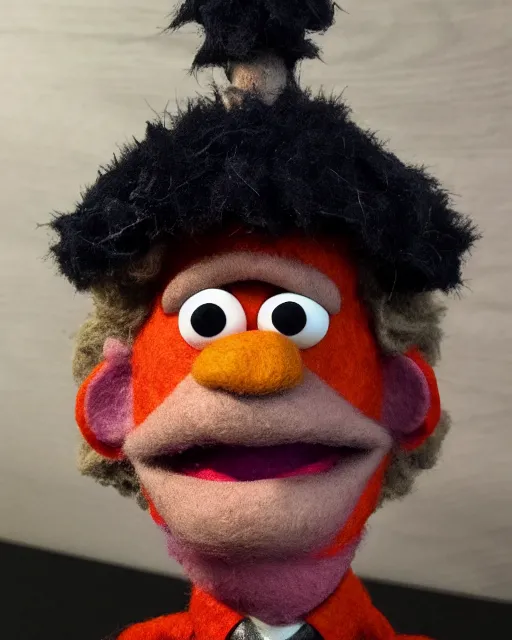 Image similar to dustin henderson a muppet. highly detailed felt. hyper real photo. 4 k.