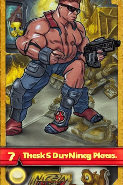 Image similar to Duke Nukem, Pokemon card of Duke Nukem, highly detailed trading card screenshot