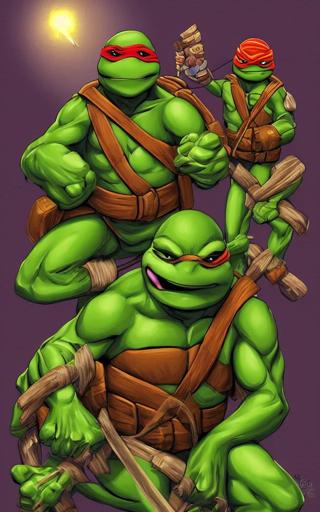 Image similar to Teenage mutant ninja turtle digital painting by brom