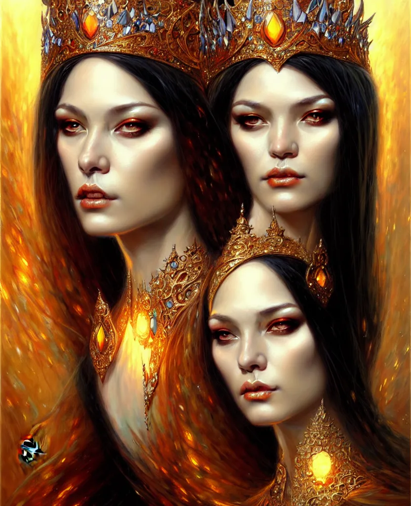 Image similar to A portrait of a female jewels-crowned sorceress; by Karol Bak and Jia Ruan, artstation, deviantart, fantasy art, rpg portrait