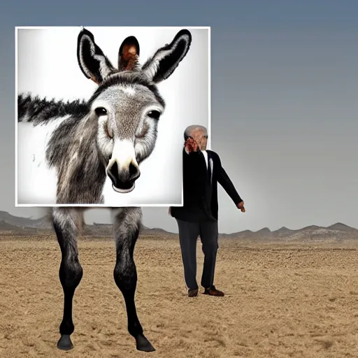 Image similar to donkey sitting on benjamin netanyahu picture, photorealistic, detailed, photograph