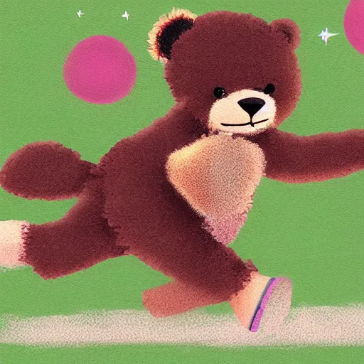 Prompt: dismayed fuzzy bear running to catch a rocket ship that already launched, digital painting, fine detail, matte finish