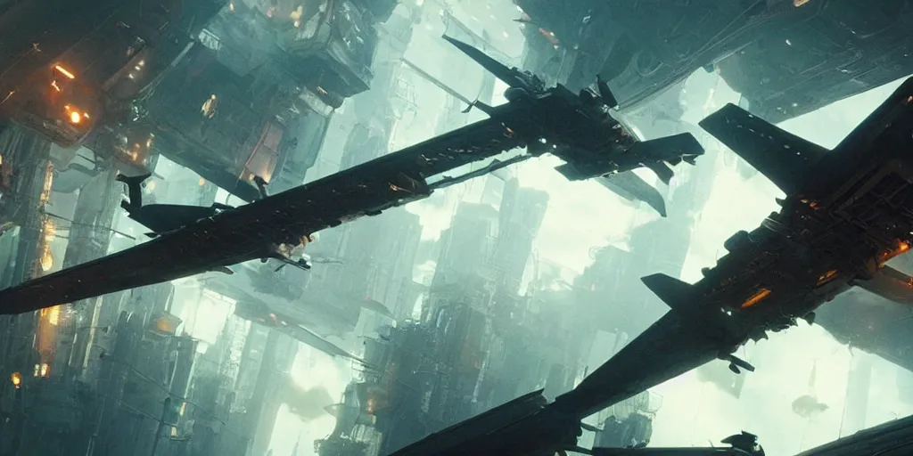 Prompt: screenshot from a renaissance airship cyberpunk cinematic masterpiece, fps, cinematography, photo, photography, 4 k, by greg rutkowski, roger deakins, todd mcfarlane