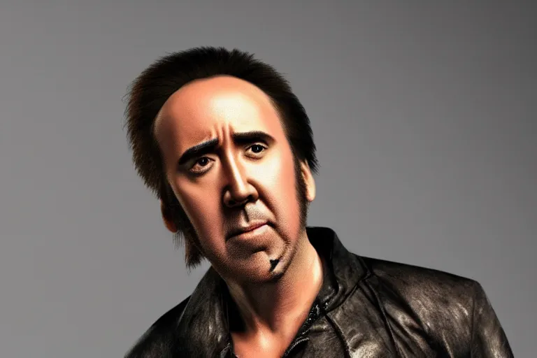 Image similar to nicolas cage, 8k, photorealistic, high resolution, highly detailed, render