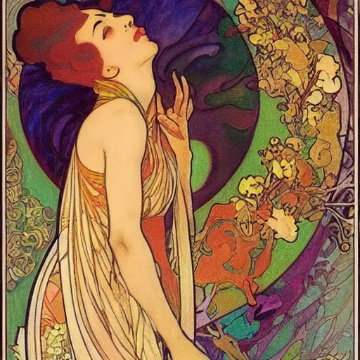 Image similar to The Goddess of Art, in the style of Octavia Ocampo, Mucha, Kandinsky