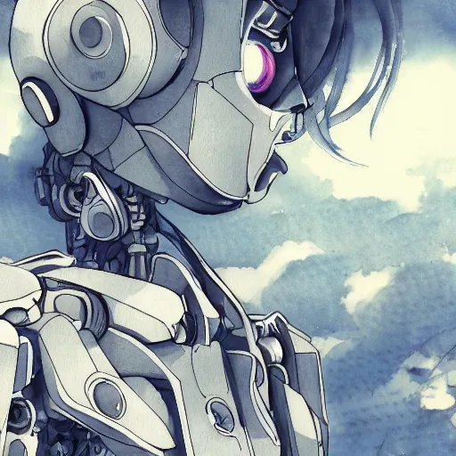 Image similar to a broken robot itself, anime, pencil lines, light watercolour painting, pale sky, beautiful artwork, anime screenshot, tokyo