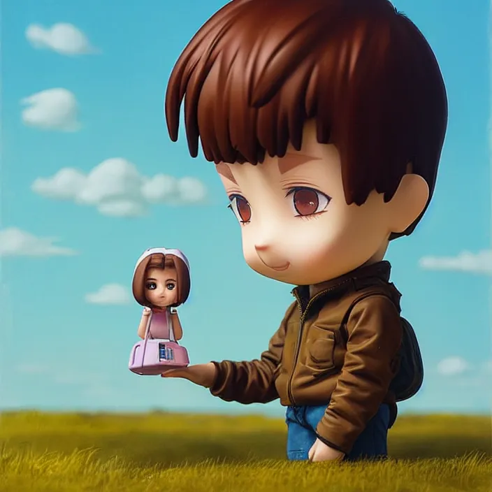 Image similar to portrait of a welsh teenage girl with brown hair nendoroid kawaii chibi Tomas Sanchez Simon Stålenhag