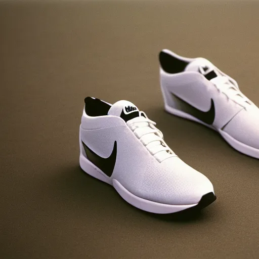 Image similar to a studio photoshoot of A Nike running sneaker designed by Dieter Rams, Fear or God, realistic, color film photography by Tlyer Mitchell, 35 mm, graflex