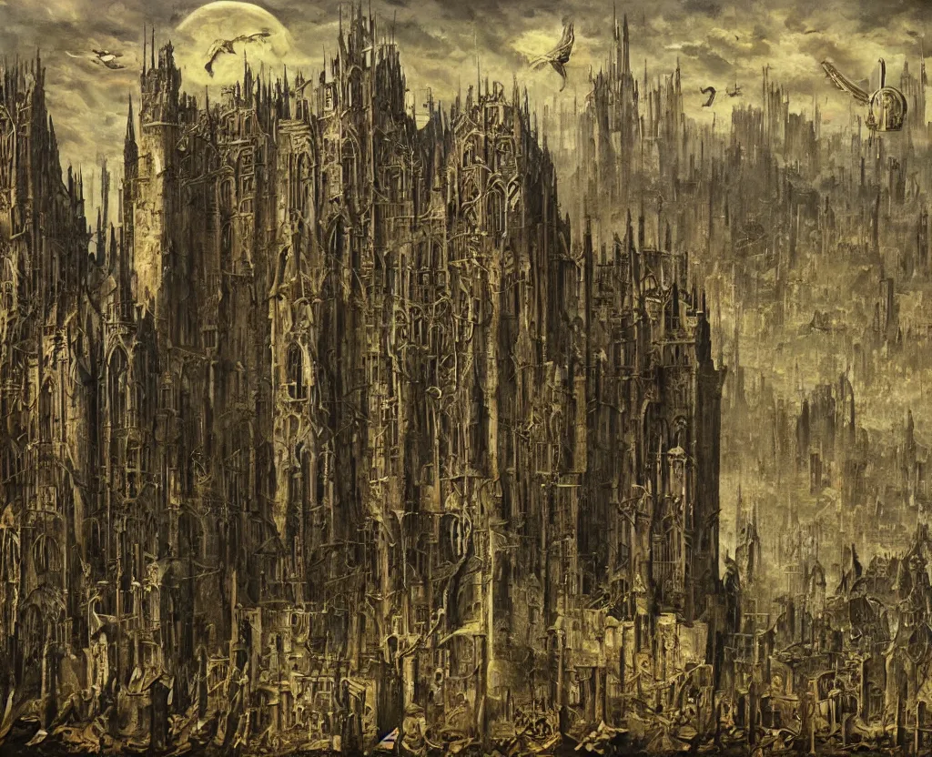 Prompt: a Dystopian gothic surrealism painting of an archology