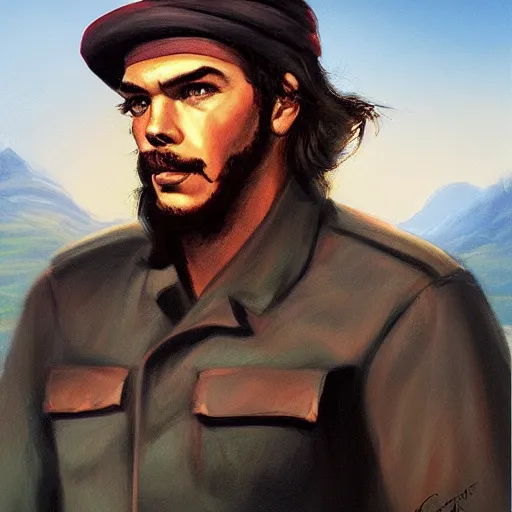 Prompt: a portrait of che guevara in a scenic landscape, by charlie bowater