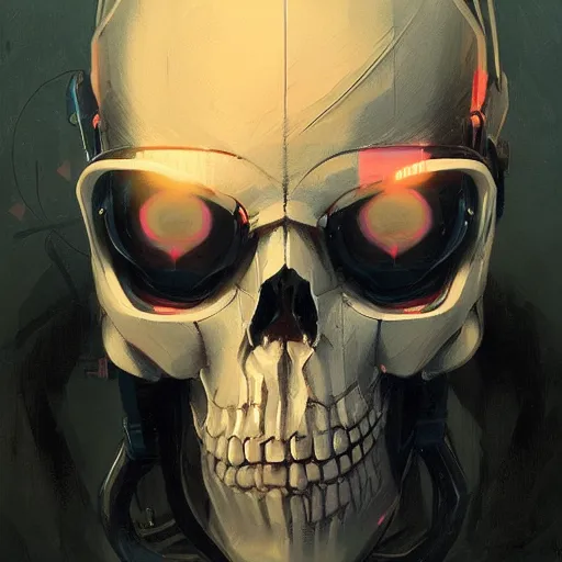 Prompt: A potrait of a cyberpunk skull with big eyes, fine-face, realistic shaded perfect face, fine details. Night setting. Very anime style. Realistic shaded lighting poster by Ilya Kuvshinov katsuhiro, magali villeneuve, artgerm, Jeremy Lipkin and Michael Garmash, Rob Rey and Kentarõ Miura style, trending on art station