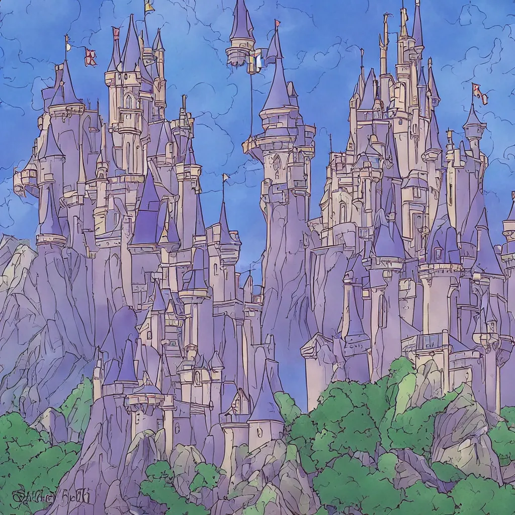 Prompt: a majestic castle in the style of a Disney cartoon