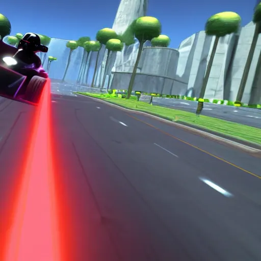 Image similar to still image of darth vader driving in mario kart tour deluxe race, unreal engine 5, 3 d, octane