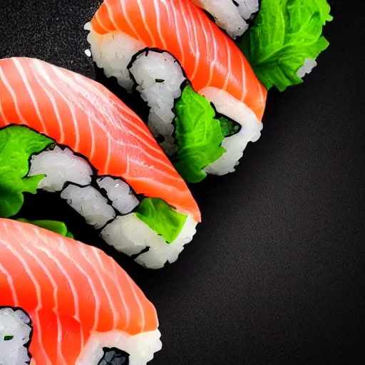 Prompt: Sushi closeup, detailed, 4k, photorealistic, professional photo, high details