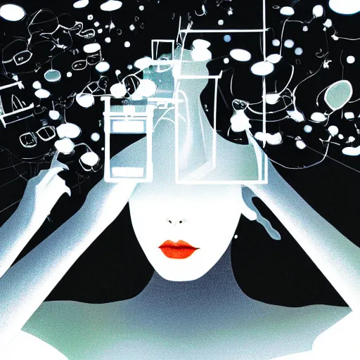 Image similar to a woman in a virtual reality system, illustration for dior by stina persson and yoshitaka amano