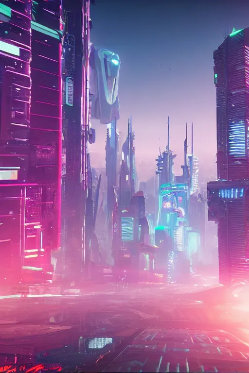 Image similar to cyberpunk city palm beach, a lot of future technologies, flying cars, unreal engine, octane render, epic scale, cinema view, 8 k