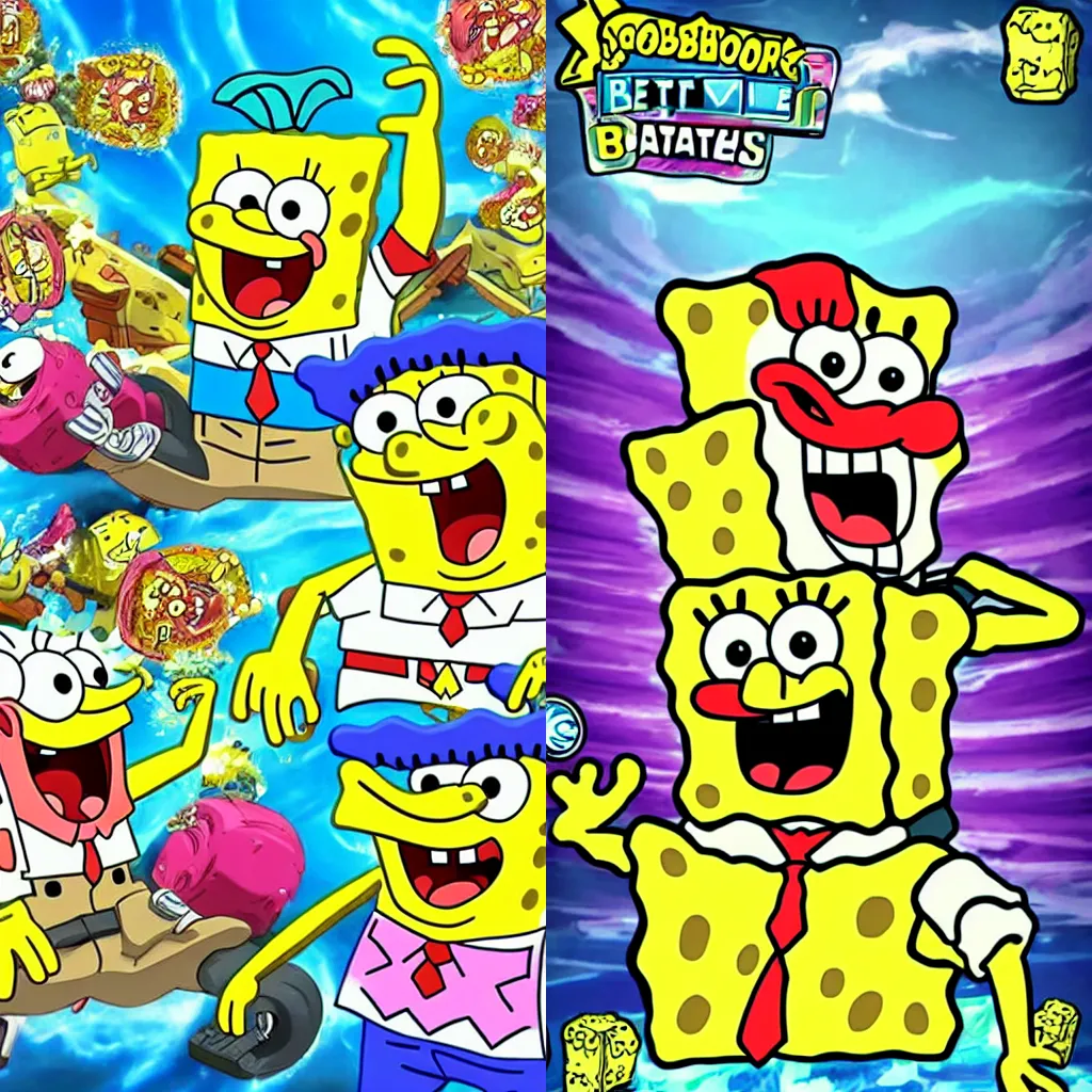 Prompt: spongebob on a dokkan battle card