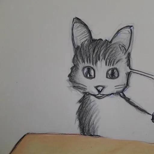 Image similar to poor kids drawing of a cat drinking milk