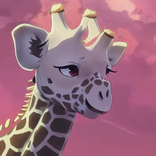 Image similar to a giraffe wearing a pink dress, illustration concept art anime key visual trending pixiv fanbox by wlop and greg rutkowski and makoto shinkai and studio ghibli and kyoto animation symmetrical facial features